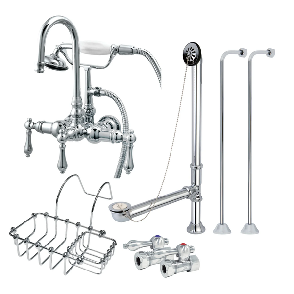 Kingston Brass CCK1178DAL Vintage Deck Mount 7 Center Clawfoot Tub Fixture with Shower Riser Package, Satin Nickel