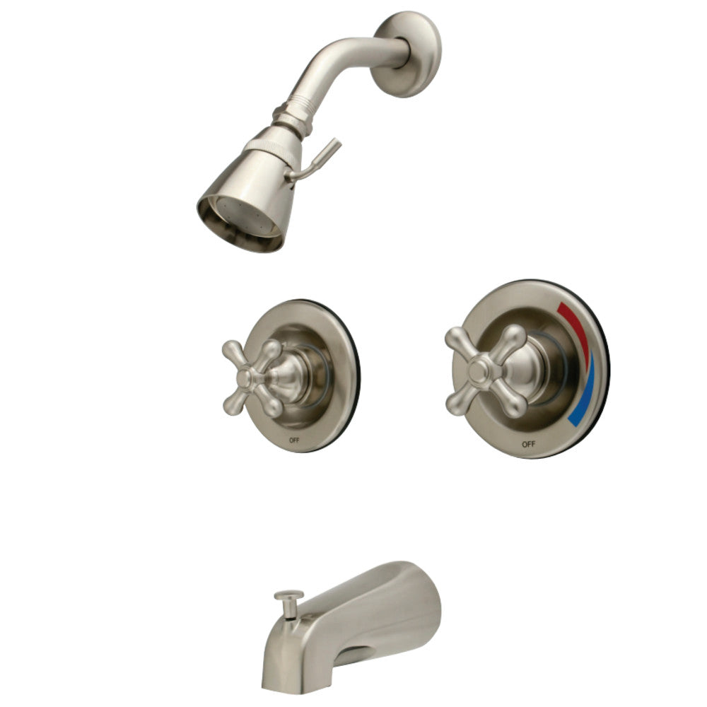 Kingston Brass KB668AX Vintage Twin Handles Tub Shower Faucet Pressure Balanced With Volume Control, Brushed Nickel - BNGBath