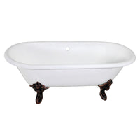 Thumbnail for Aqua Eden VCTDE7232NL5 72-Inch Cast Iron Double Ended Clawfoot Tub (No Faucet Drillings), White/Oil Rubbed Bronze - BNGBath