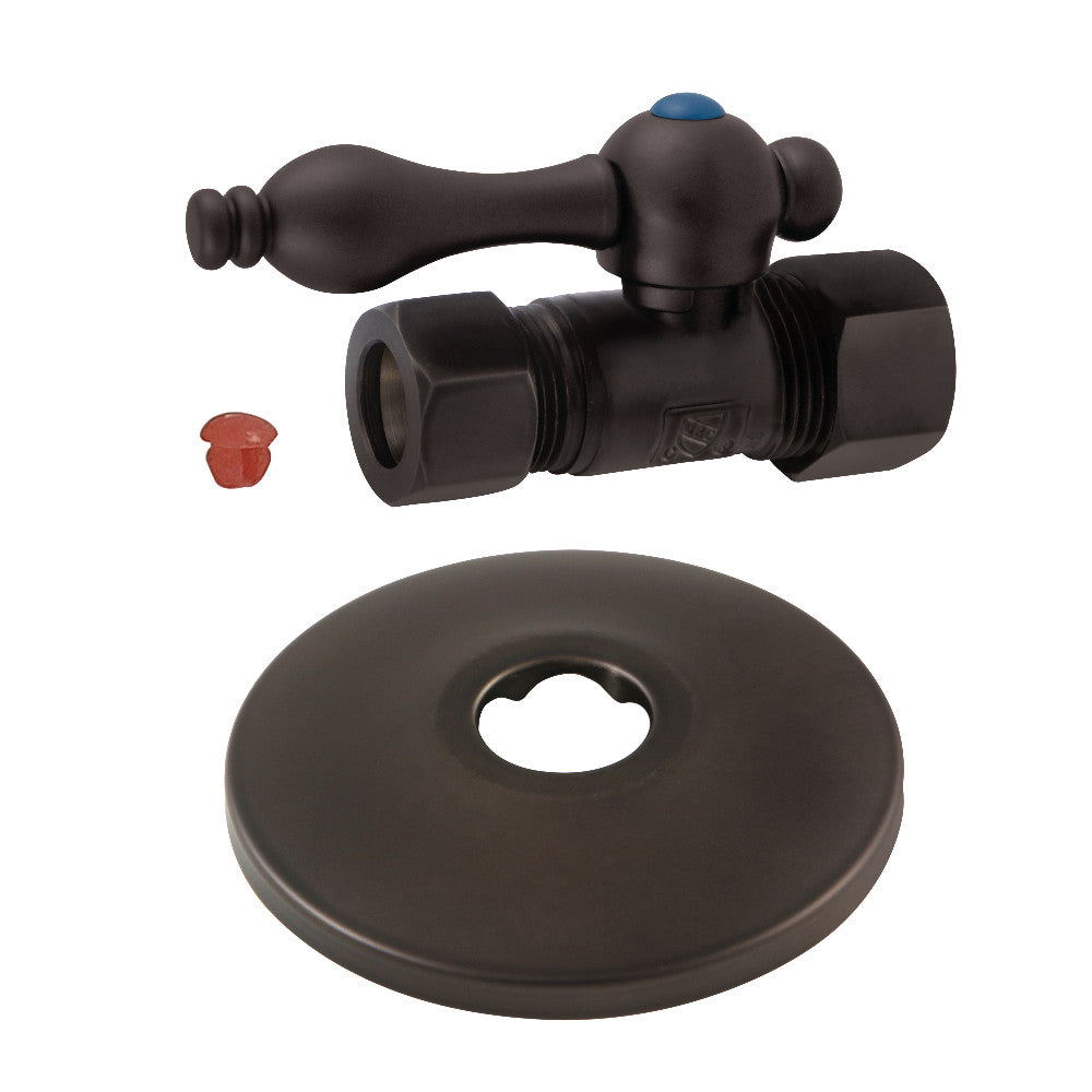 Kingston Brass CC44455K 5/8-Inch OD X 1/2-Inch OD Comp Quarter-Turn Straight Stop Valve with Flange, Oil Rubbed Bronze - BNGBath