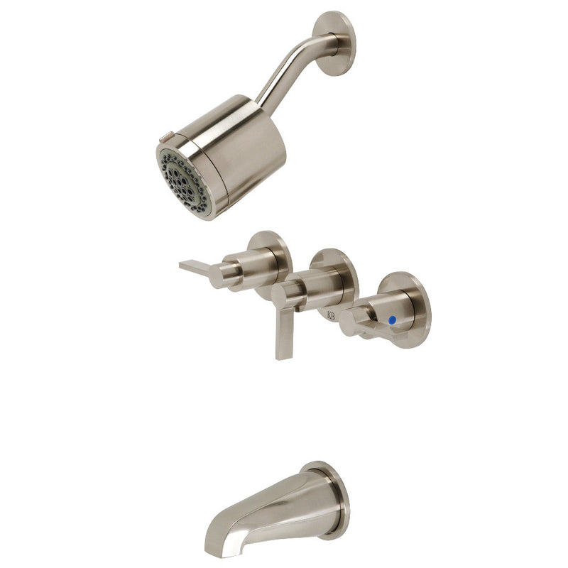 Kingston Brass KBX8138NDL NuvoFusion Three-Handle Tub and Shower Faucet, Brushed Nickel - BNGBath