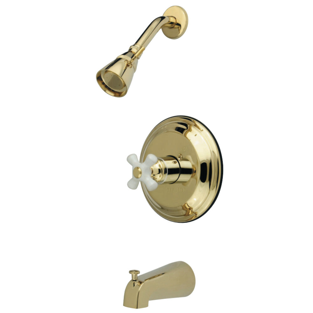 Kingston Brass GKB3632PX Water Saving Restoration Tub and Shower Faucet with Porcelain Cross Handles, Polished Brass - BNGBath
