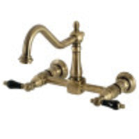 Thumbnail for Kingston Brass KS1243PKL Duchess Two-Handle Wall Mount Bridge Kitchen Faucet, Antique Brass - BNGBath