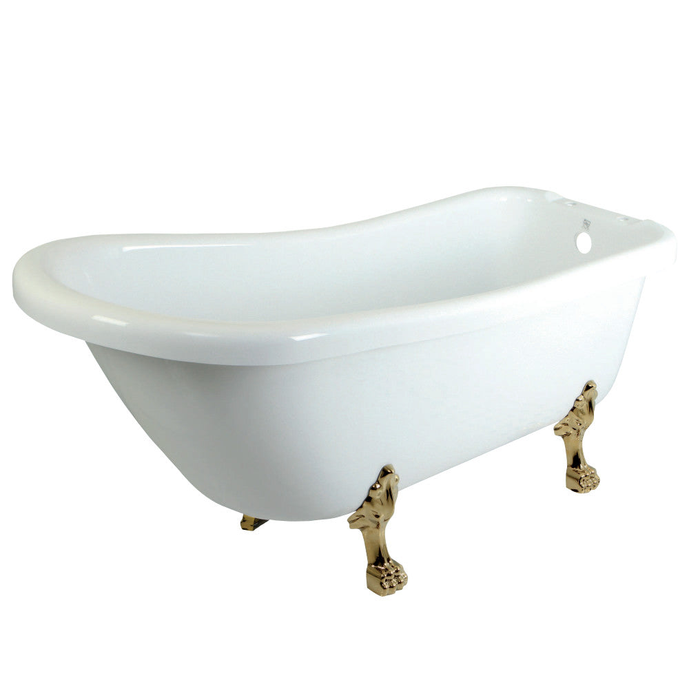 Aqua Eden VTDE692823C2 67-Inch Acrylic Single Slipper Clawfoot Tub with 7-Inch Faucet Drillings, White/Polished Brass - BNGBath