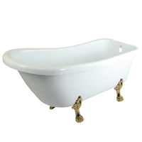 Thumbnail for Aqua Eden VTDE692823C2 67-Inch Acrylic Single Slipper Clawfoot Tub with 7-Inch Faucet Drillings, White/Polished Brass - BNGBath