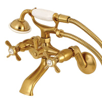 Thumbnail for Kingston Brass KS286SB Essex Wall Mount Clawfoot Tub Faucet with Hand Shower, Brushed Brass - BNGBath