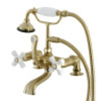 Thumbnail for Kingston Brass AE59T7 Aqua Vintage Wall Mount Tub Faucet with Hand Shower, Brushed Brass - BNGBath