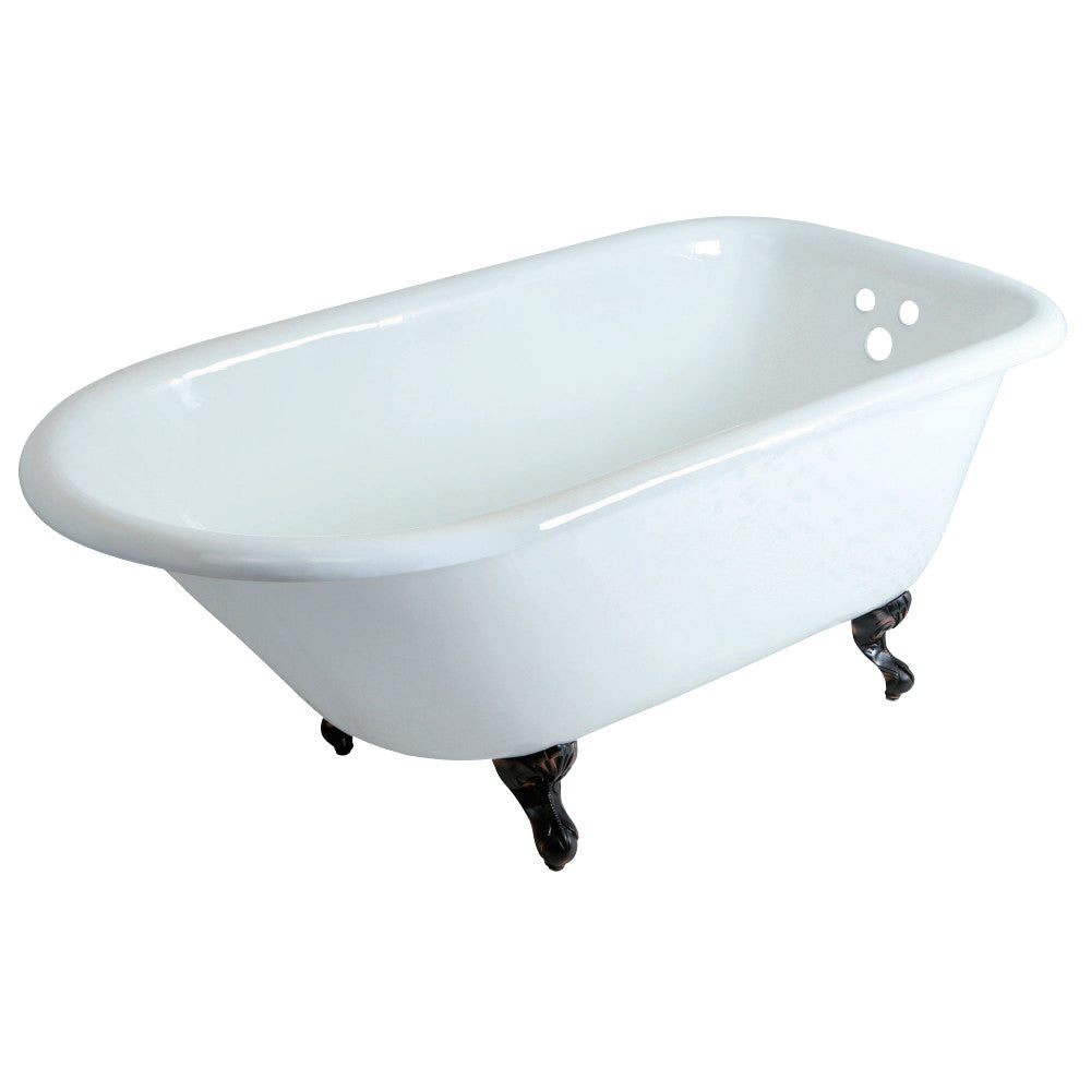Aqua Eden VCT3D603019NT5 60-Inch Cast Iron Roll Top Clawfoot Tub with 3-3/8 Inch Wall Drillings, White/Oil Rubbed Bronze - BNGBath