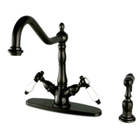 Thumbnail for Kingston Brass KS1235BPLBS Mono Deck Mount Kitchen Faucet with Brass Sprayer, Oil Rubbed Bronze - BNGBath