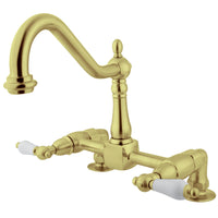 Thumbnail for Kingston Brass KS1142PL Heritage Two-Handle Bridge Kitchen Faucet, Polished Brass - BNGBath