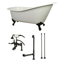 Thumbnail for Aqua Eden KCT7D653129C5 62-Inch Cast Iron Single Slipper Clawfoot Tub Combo with Faucet and Supply Lines, White/Oil Rubbed Bronze - BNGBath