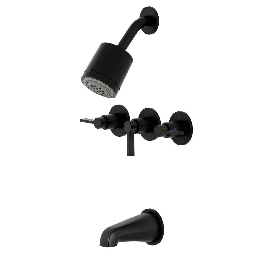 Kingston Brass KBX8130NDL NuvoFusion Three-Handle Tub and Shower Faucet, Matte Black - BNGBath