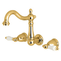 Thumbnail for Kingston Brass KS1252PL 8-Inch Center Wall Mount Bathroom Faucet, Polished Brass - BNGBath