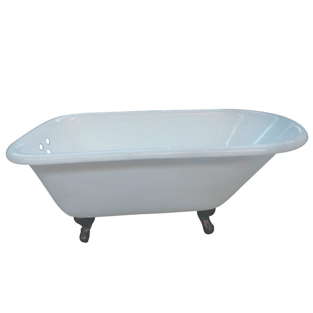 Aqua Eden VCT3D543019NT5 54-Inch Cast Iron Roll Top Clawfoot Tub with 3-3/8 Inch Wall Drillings, White/Oil Rubbed Bronze - BNGBath
