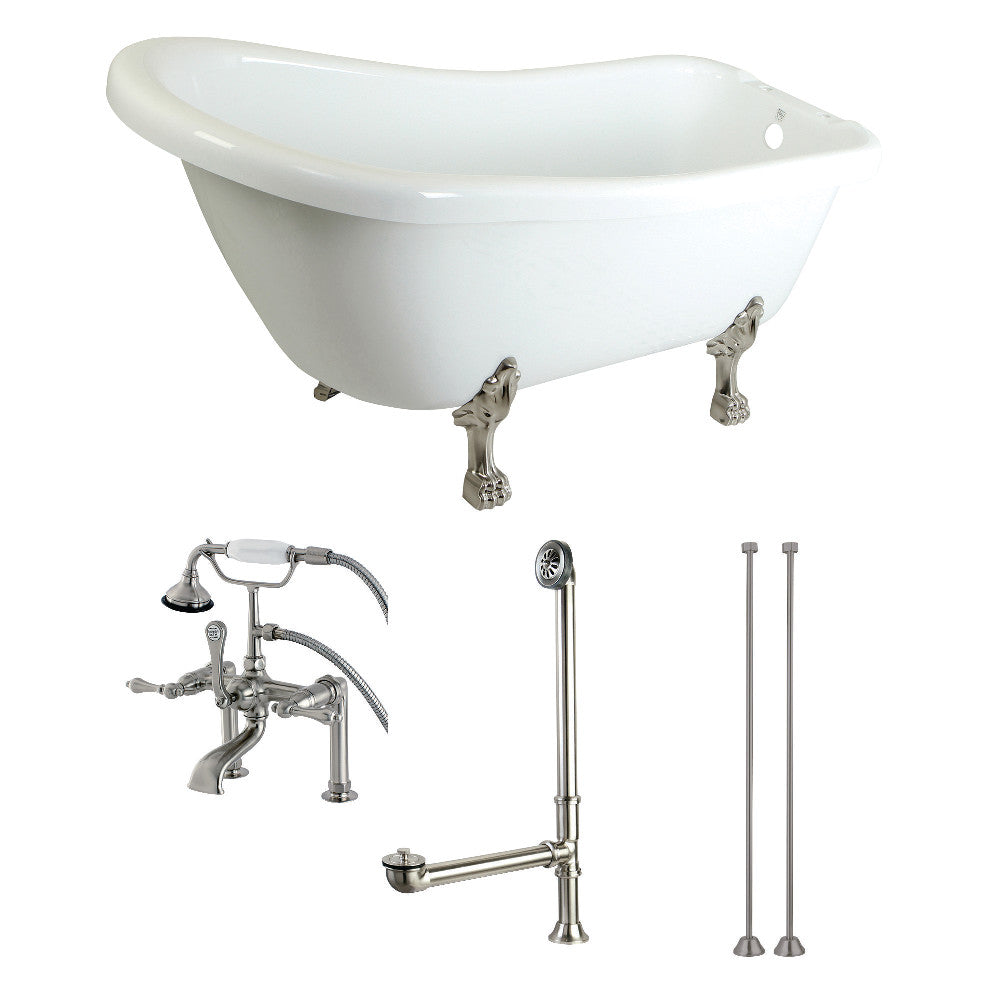 Aqua Eden KTDE692823C8 67-Inch Acrylic Single Slipper Clawfoot Tub Combo with Faucet and Supply Lines, White/Brushed Nickel - BNGBath