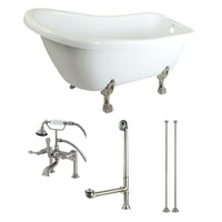 Thumbnail for Aqua Eden KTDE692823C8 67-Inch Acrylic Single Slipper Clawfoot Tub Combo with Faucet and Supply Lines, White/Brushed Nickel - BNGBath