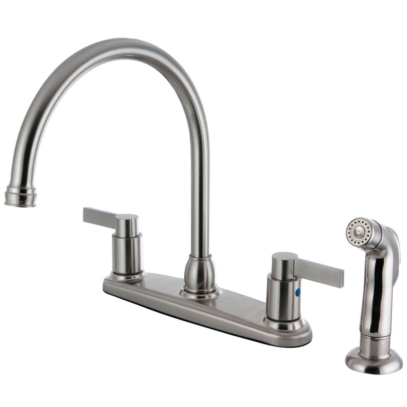 Kingston Brass FB2798NDLSP NuvoFusion 8-Inch Centerset Kitchen Faucet with Sprayer, Brushed Nickel - BNGBath