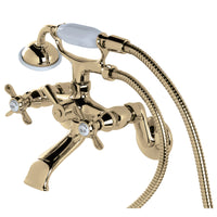 Thumbnail for Kingston Brass KS286PB Essex Wall Mount Clawfoot Tub Faucet with Hand Shower, Polished Brass - BNGBath