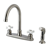 Thumbnail for Kingston Brass FB7798PXSP Victorian 8-Inch Centerset Kitchen Faucet with Sprayer, Brushed Nickel - BNGBath