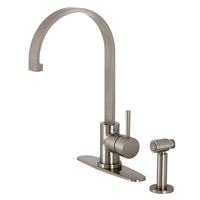 Thumbnail for Kingston Brass LS8718DLBS Concord Single-Handle Kitchen Faucet with Brass Sprayer, Brushed Nickel - BNGBath