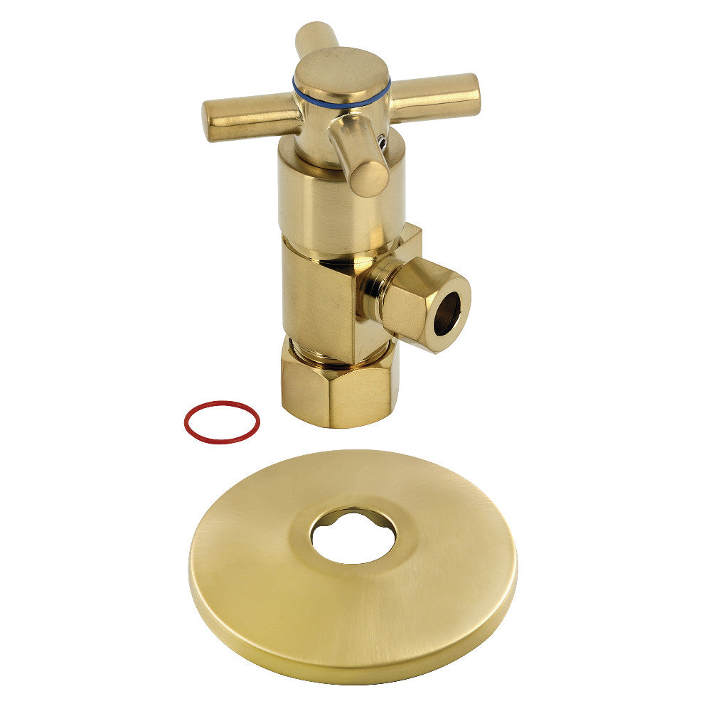 Kingston Brass CD53307DXK 5/8"O.D x 3/8" O.D Anti-Seize Deluxe Quarter Turn Ceramic Hardisc Cartridge Angle Stop with Flange, Brushed Brass - BNGBath