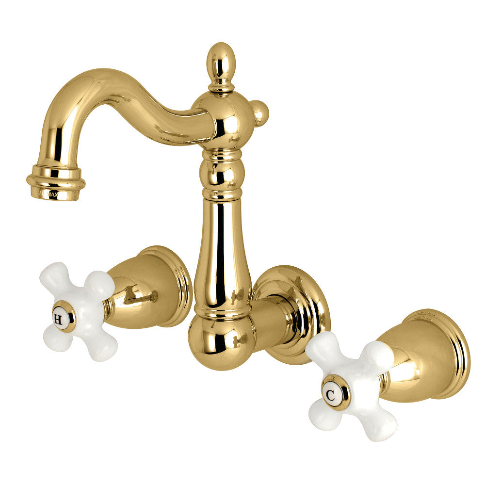 Kingston Brass KS1222PX 8-Inch Center Wall Mount Bathroom Faucet, Polished Brass - BNGBath