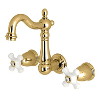 Thumbnail for Kingston Brass KS1222PX 8-Inch Center Wall Mount Bathroom Faucet, Polished Brass - BNGBath