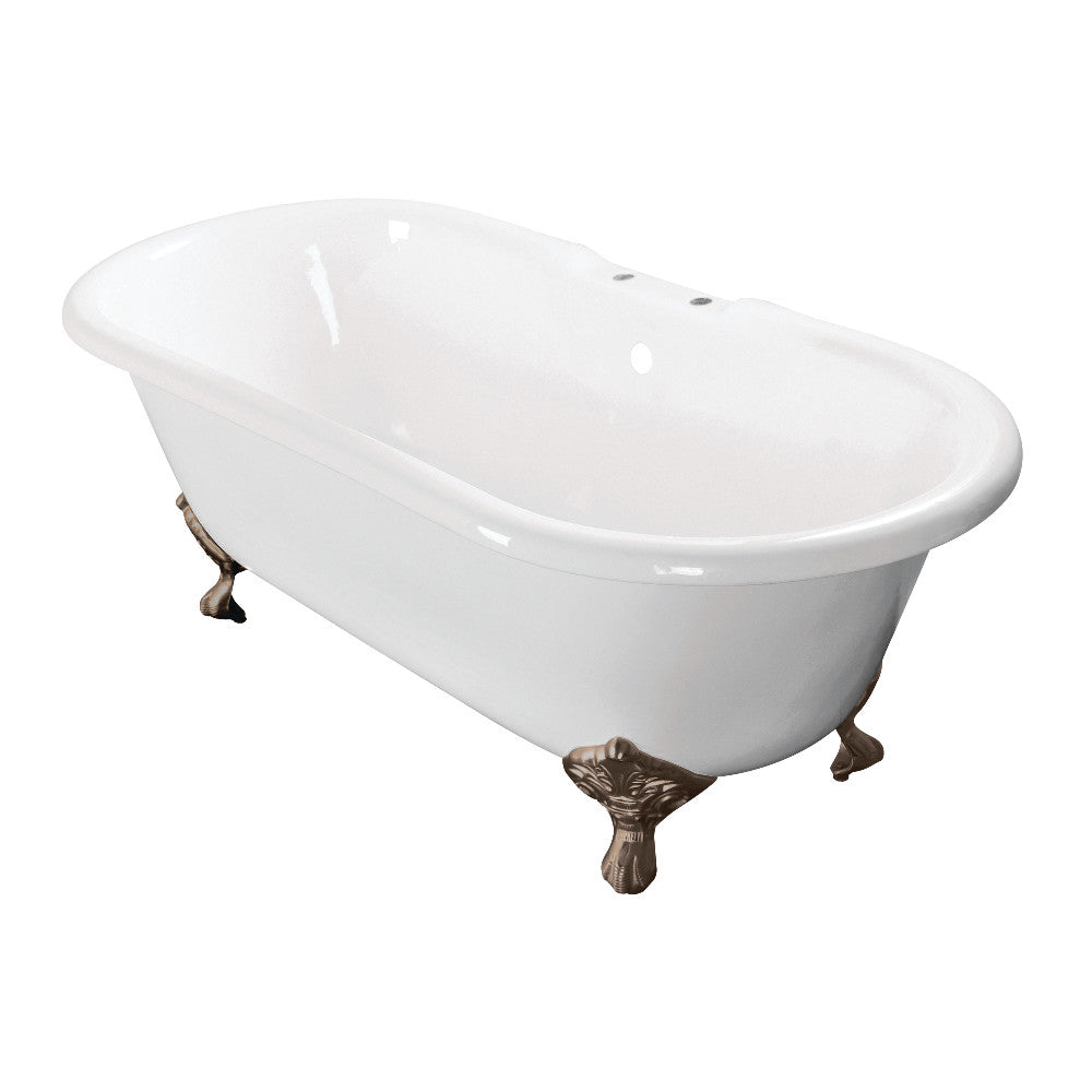 Aqua Eden VCT7D603017NB8 60-Inch Cast Iron Double Ended Clawfoot Tub with 7-Inch Faucet Drillings, White/Brushed Nickel - BNGBath