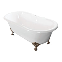 Thumbnail for Aqua Eden VCT7D603017NB8 60-Inch Cast Iron Double Ended Clawfoot Tub with 7-Inch Faucet Drillings, White/Brushed Nickel - BNGBath