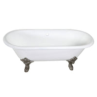 Thumbnail for Aqua Eden VCTDE7232NL8 72-Inch Cast Iron Double Ended Clawfoot Tub (No Faucet Drillings), White/Brushed Nickel - BNGBath