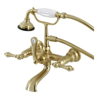 Thumbnail for Kingston Brass AE551T7 Aqua Vintage 7-Inch Wall Mount Tub Faucet with Hand Shower, Brushed Brass - BNGBath