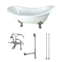 Thumbnail for Aqua Eden KCT7D7231C8 72-Inch Cast Iron Double Slipper Clawfoot Tub Combo with Faucet and Supply Lines, White/Brushed Nickel - BNGBath