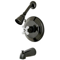 Thumbnail for Kingston Brass NB3630PX Water Onyx Pressure Balanced Tub & Shower Faucet with Porcelain Cross Handle, Black Stainless Steel - BNGBath