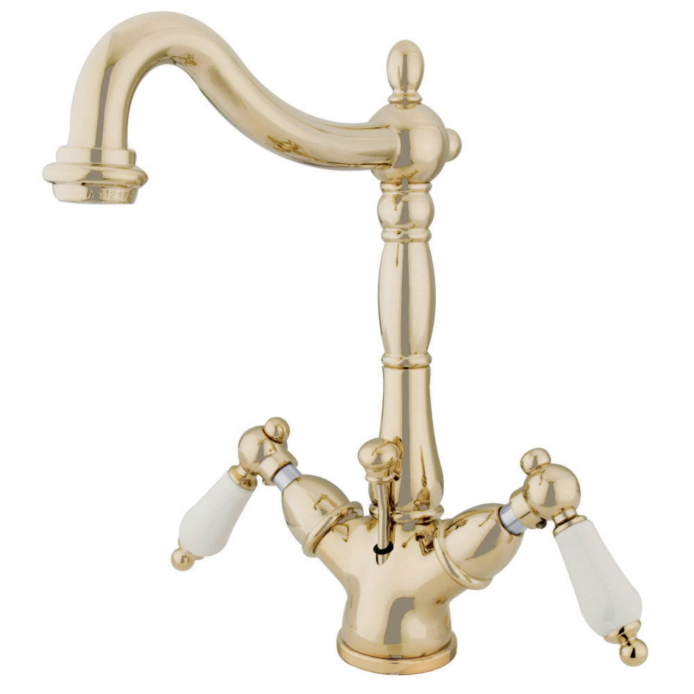 Kingston Brass KS1432PL Heritage Two-Handle Bathroom Faucet with Brass Pop-Up and Cover Plate, Polished Brass - BNGBath
