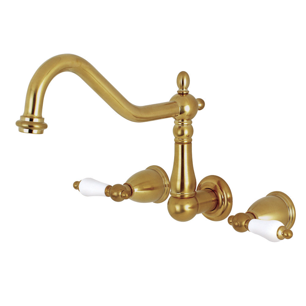 Kingston Brass KS1027PL Heritage Wall Mount Tub Faucet, Brushed Brass - BNGBath