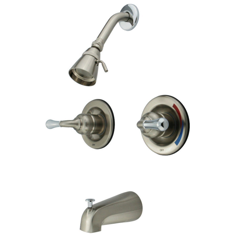 Kingston Brass KB677 Tub and Shower Faucet, Brushed Nickel/Polished Chrome - BNGBath