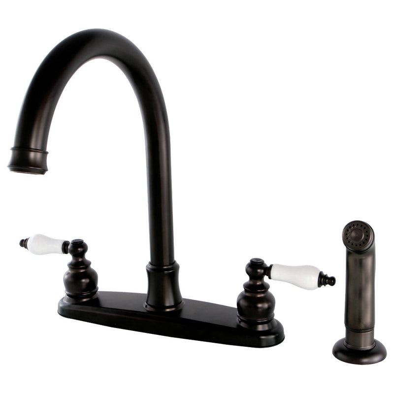 Kingston Brass FB7795PLSP Victorian 8-Inch Centerset Kitchen Faucet with Sprayer, Oil Rubbed Bronze - BNGBath