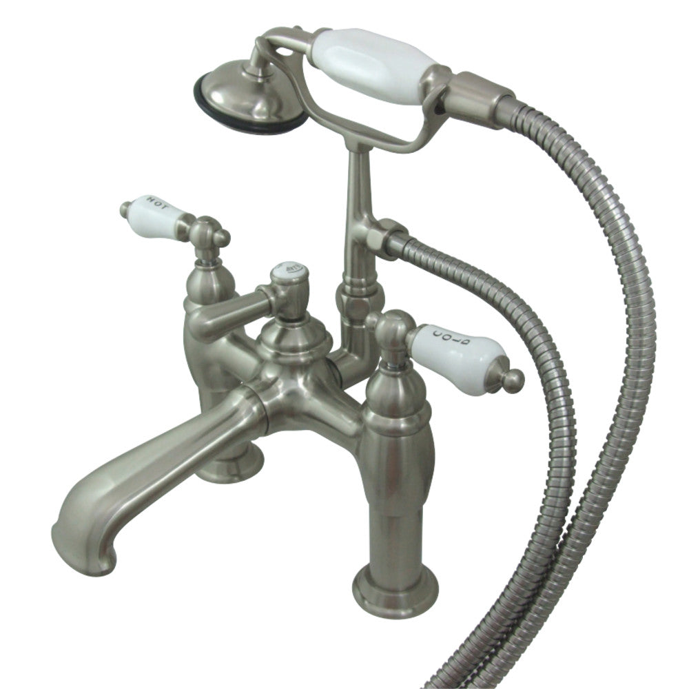 Kingston Brass CC607T8 Vintage 7-Inch Deck Mount Tub Faucet with Hand Shower, Brushed Nickel - BNGBath