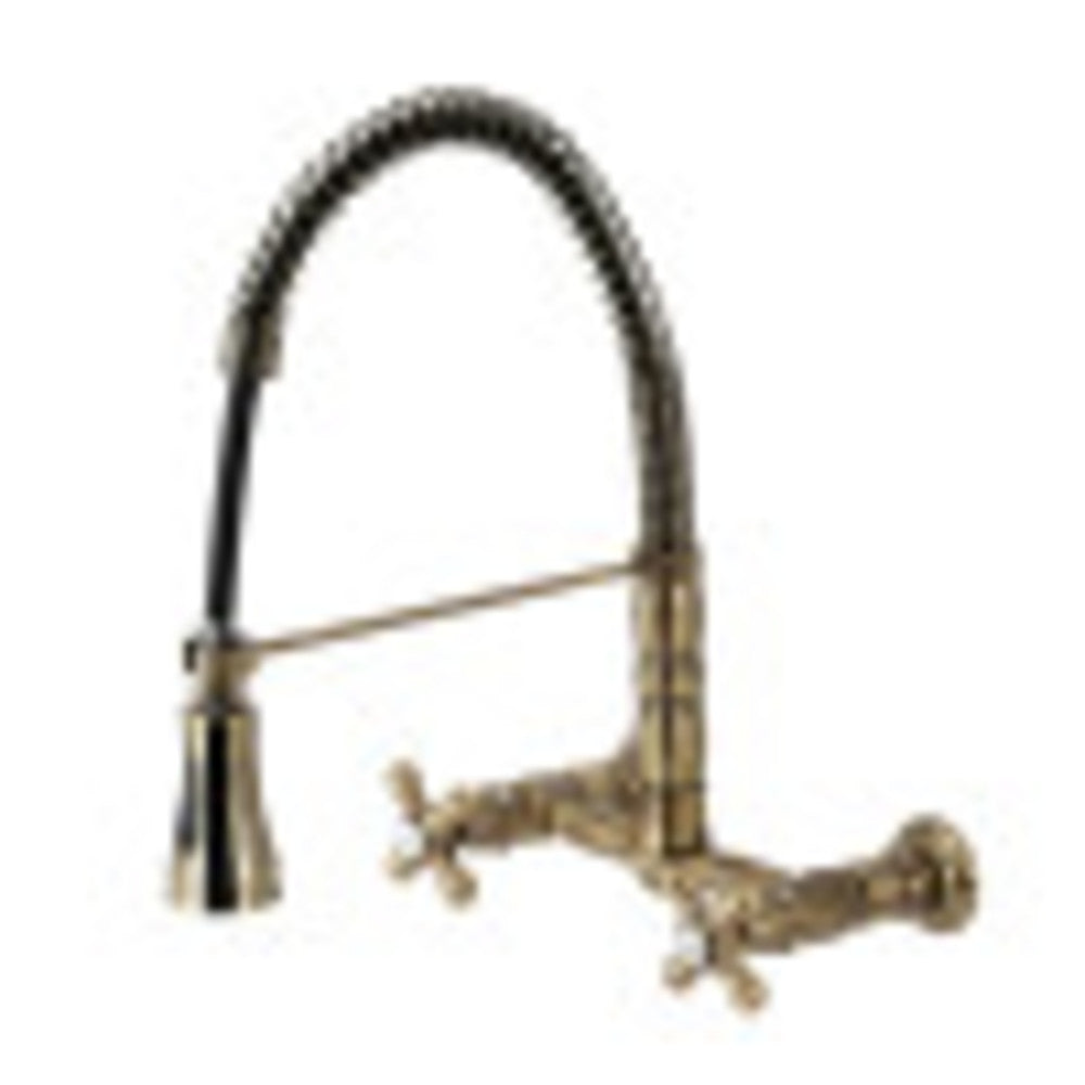 Gourmetier GS1243AX Heritage Two-Handle Wall-Mount Pull-Down Sprayer Kitchen Faucet, Antique Brass - BNGBath