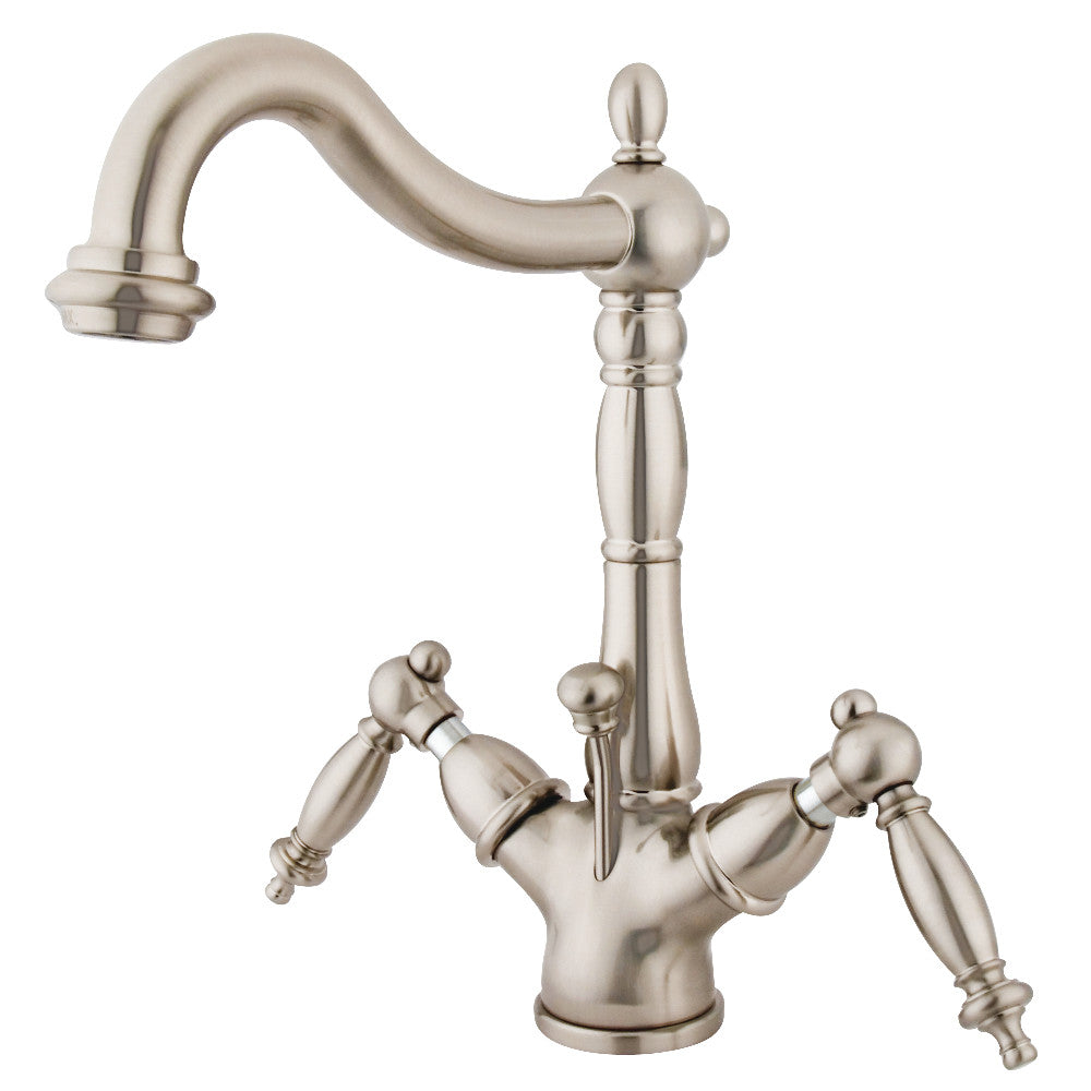 Kingston Brass KS1438TL Heritage Two-Handle Bathroom Faucet with Brass Pop-Up and Cover Plate, Brushed Nickel - BNGBath