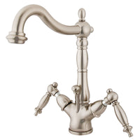 Thumbnail for Kingston Brass KS1438TL Heritage Two-Handle Bathroom Faucet with Brass Pop-Up and Cover Plate, Brushed Nickel - BNGBath
