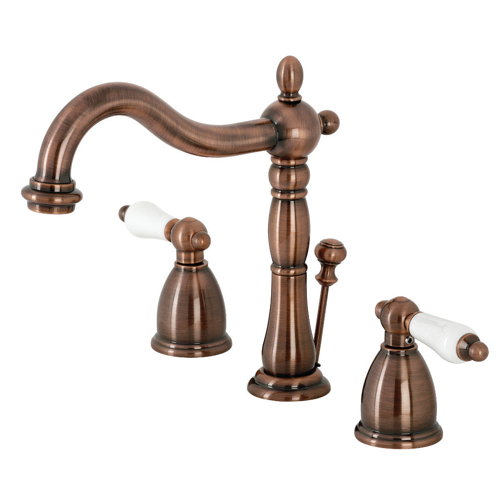 Kingston Brass KB197PLAC Heritage Widespread Bathroom Faucet with Brass Pop-Up, Antique Copper - BNGBath