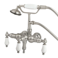 Thumbnail for Kingston Brass CC23T8 Vintage 3-3/8-Inch Wall Mount Tub Faucet with Hand Shower, Brushed Nickel - BNGBath