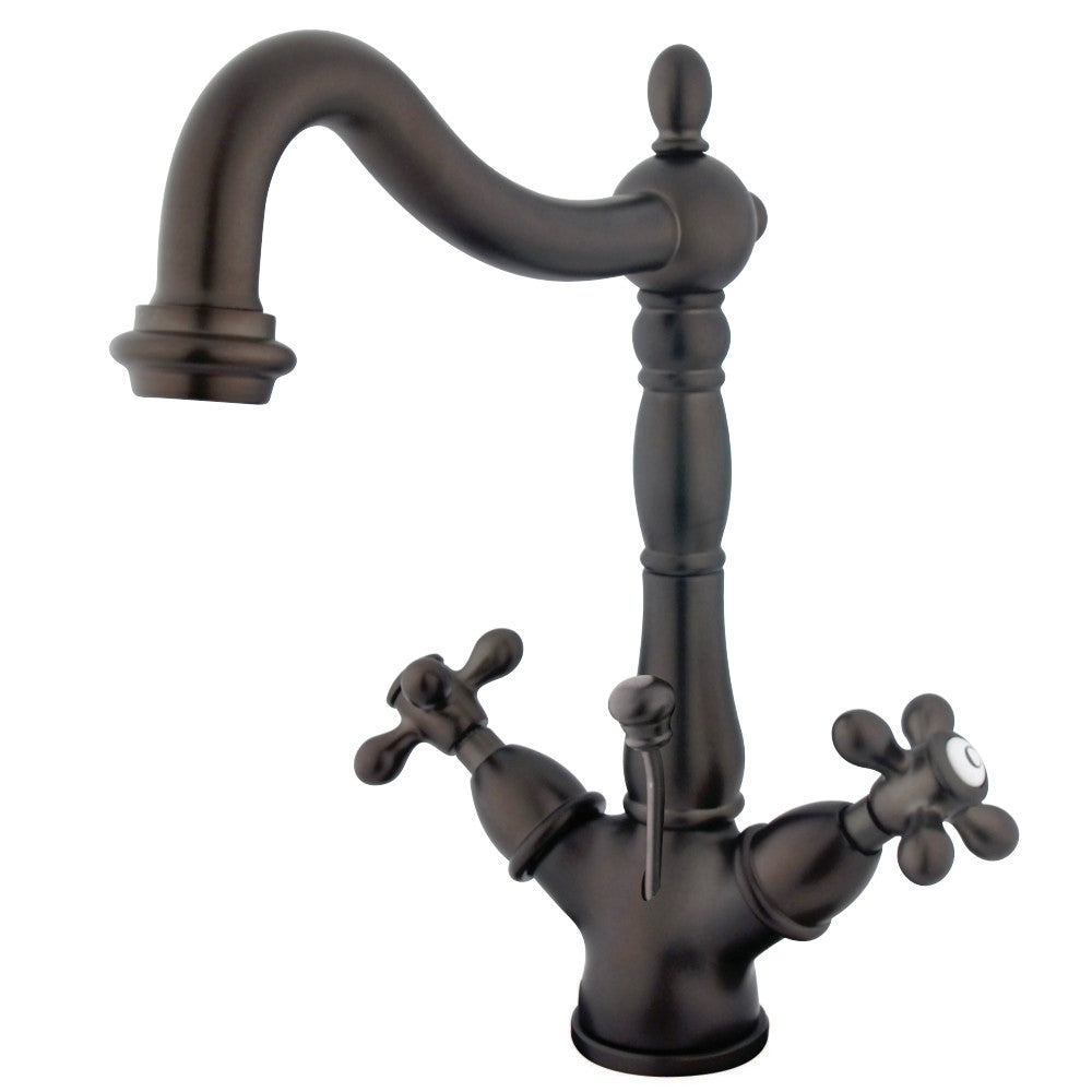Kingston Brass KS1435AX Heritage Two-Handle Bathroom Faucet with Brass Pop-Up and Cover Plate, Oil Rubbed Bronze - BNGBath