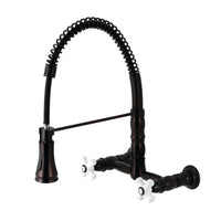 Thumbnail for Gourmetier GS1245PX Heritage Two-Handle Wall-Mount Pull-Down Sprayer Kitchen Faucet, Oil Rubbed Bronze - BNGBath