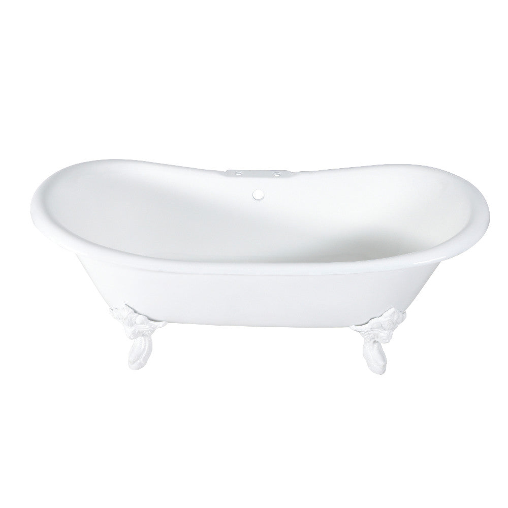 Aqua Eden VCT7DS7231NLW 72-Inch Cast Iron Double Slipper Clawfoot Tub with 7-Inch Faucet Drillings, White - BNGBath