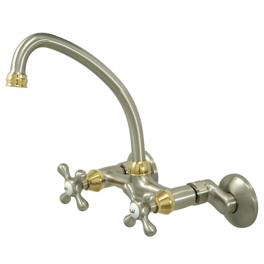 Kingston Brass KS214SNPB Kingston Two Handle Wall Mount Kitchen Faucet, Brushed Nickel/Polished Brass - BNGBath