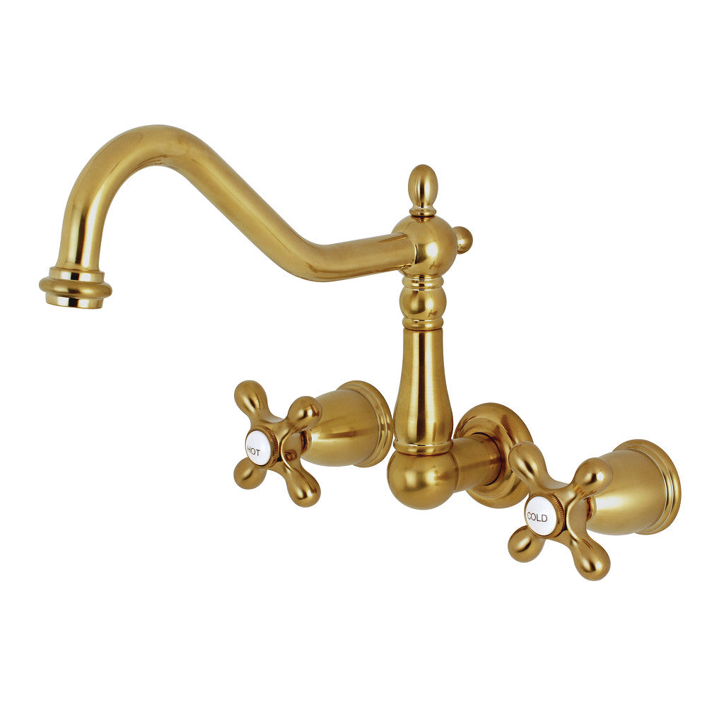 Kingston Brass KS1027AX Heritage Wall Mount Tub Faucet, Brushed Brass - BNGBath