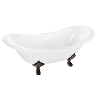 Thumbnail for Aqua Eden VCTNDS6130NC5 61-Inch Cast Iron Double Slipper Clawfoot Tub (No Faucet Drillings), White/Oil Rubbed Bronze - BNGBath