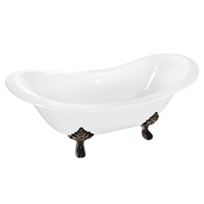 Aqua Eden VCTNDS6130NC5 61-Inch Cast Iron Double Slipper Clawfoot Tub (No Faucet Drillings), White/Oil Rubbed Bronze - BNGBath
